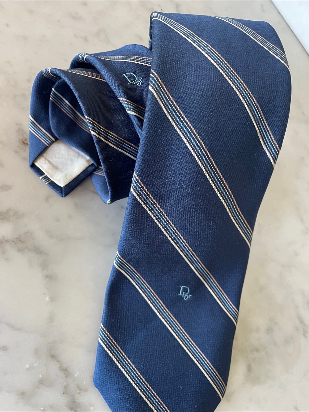 DIOR Navy Cream Diagonal Stripes Vintage Tie